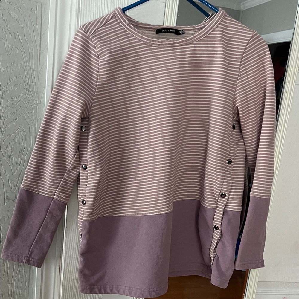 Doe & Rae snap up side Striped Long Sleeve Top color block